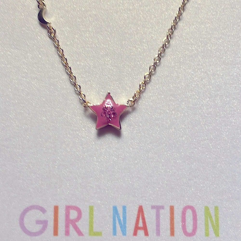 Pink Sparkle Shooting Star Necklace for Child by Girl Nation 14k Gold Plate
